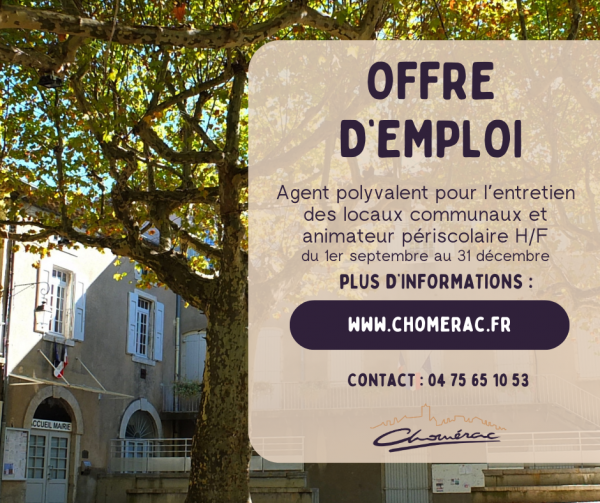 Offre d’emploi : agent(e) polyvalent(e) pour l’entretien des locaux communaux et animateur périscolaire
