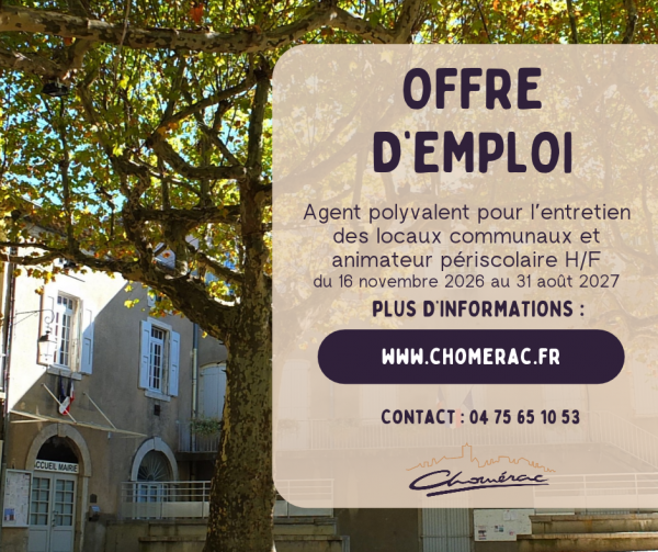 Offre d’emploi : agent(e) polyvalent(e) pour l’entretien des locaux communaux et animateur périscolaire